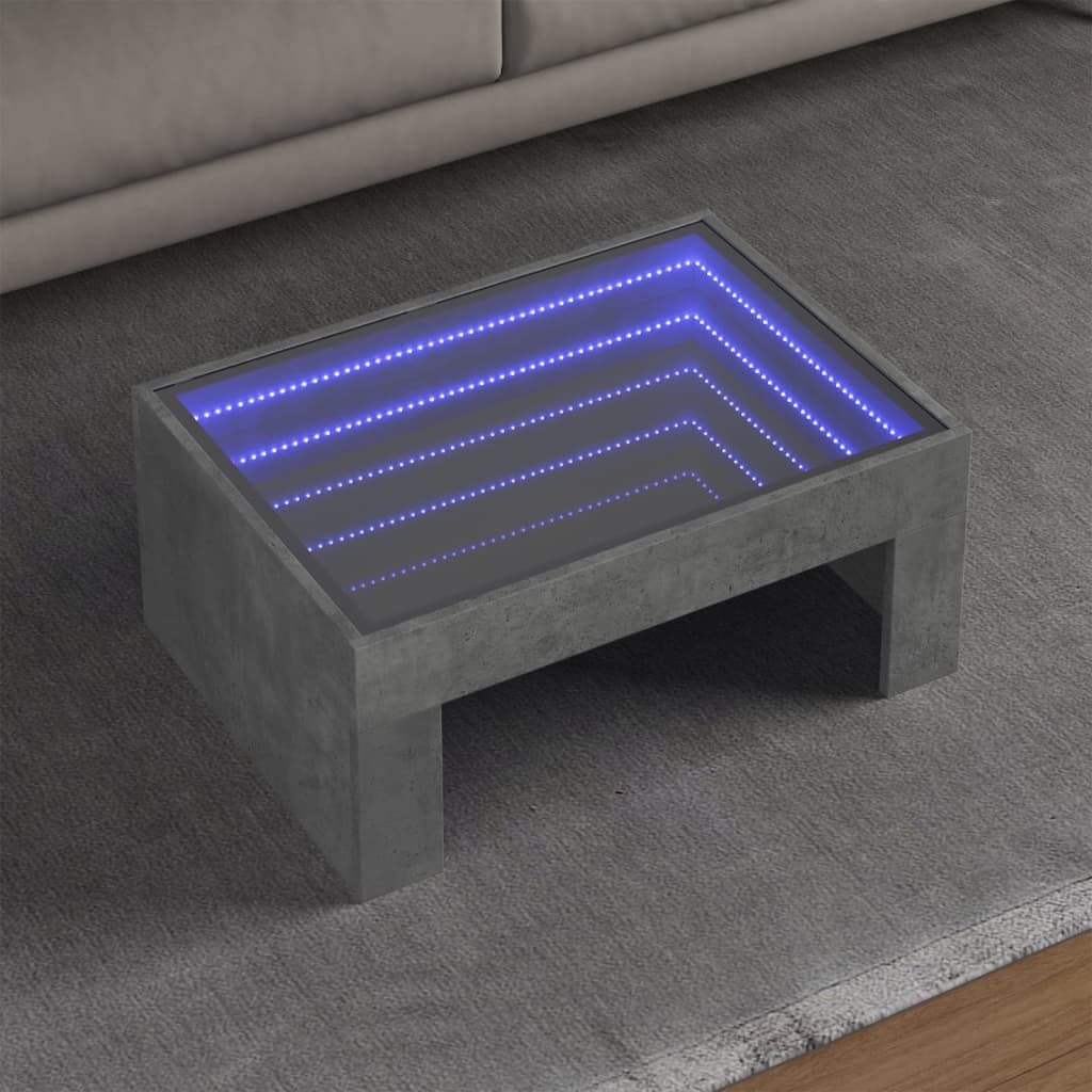 Table basse avec LED infini gris béton 70x50x30 cm