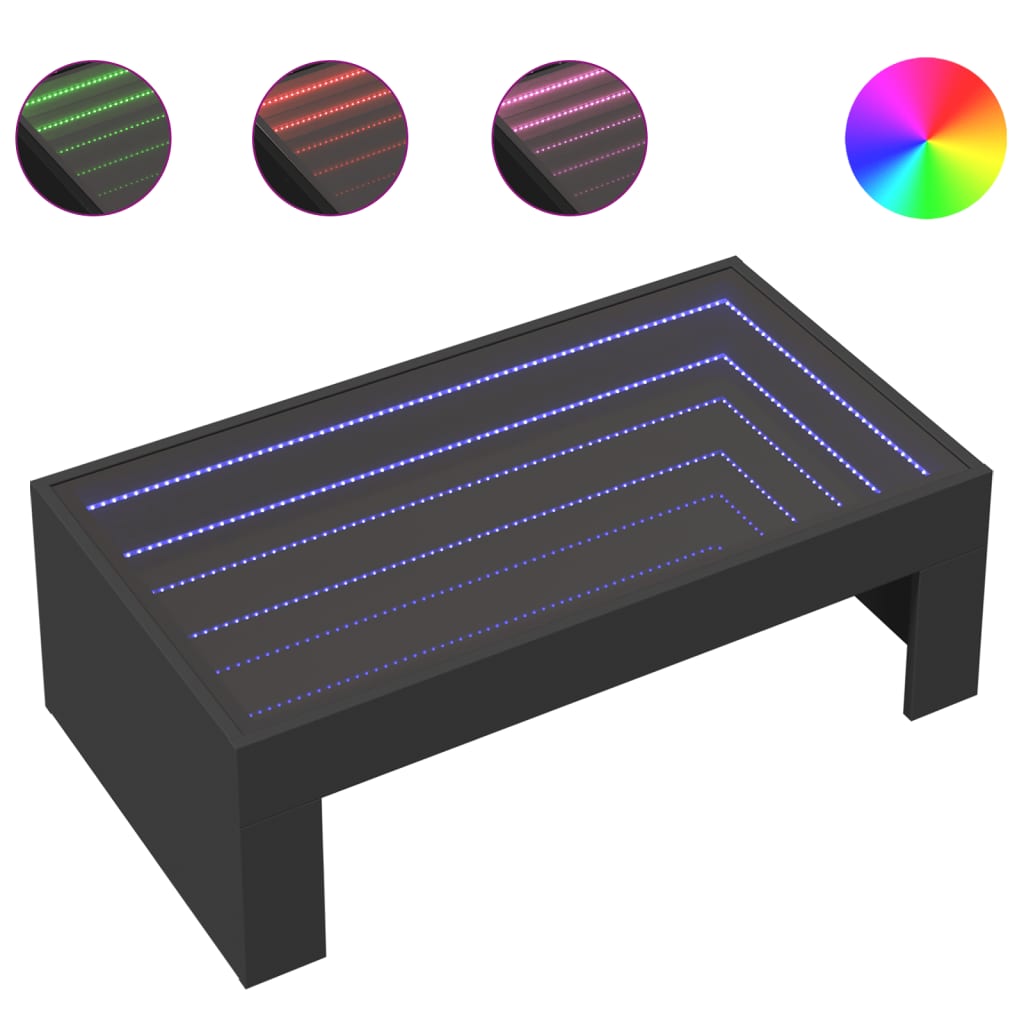 Coffee table with LED infinity black 90x50x30 cm