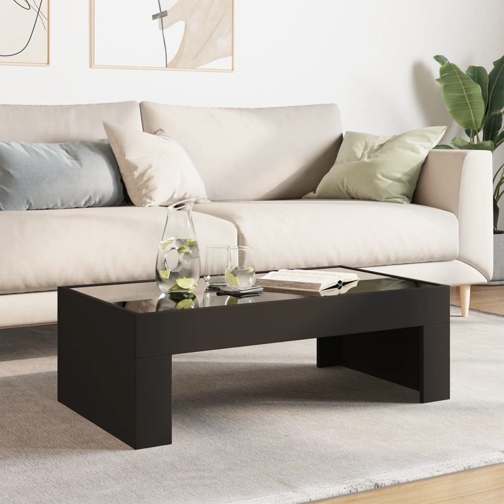 Coffee table with LED infinity black 90x50x30 cm