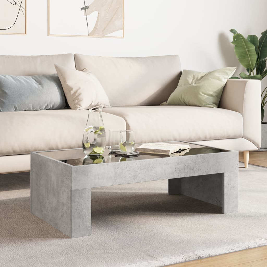 Coffee table with infinite LED concrete gray 90x50x30 cm