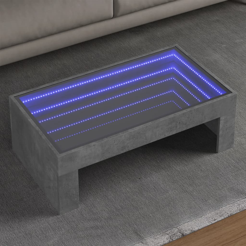 Coffee table with infinite LED concrete gray 90x50x30 cm