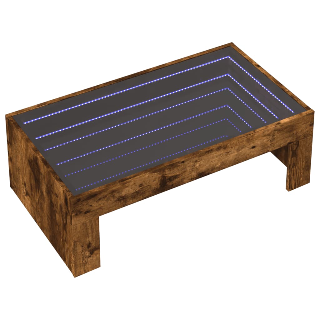 Table basse avec LED infini chêne fumé 90x50x30 cm