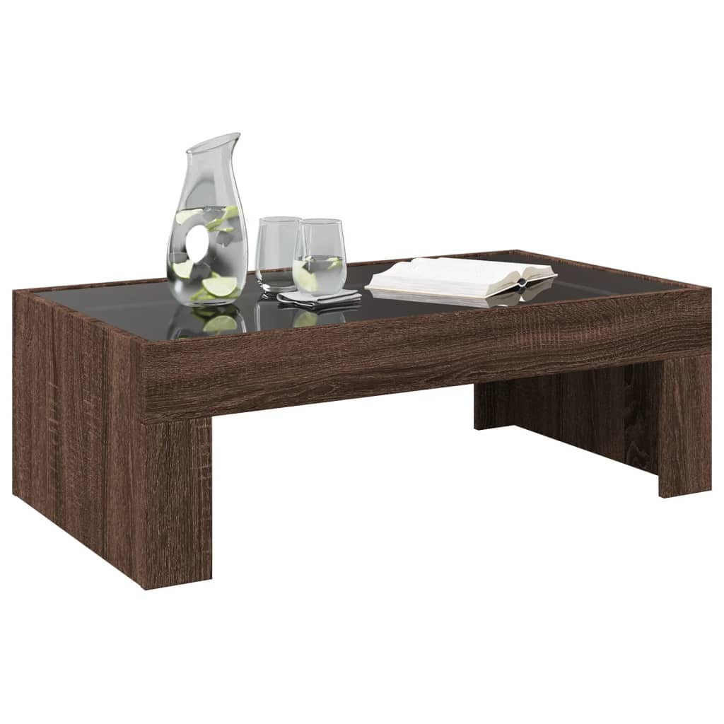 Table basse avec LED infini chêne marron 90x50x30 cm