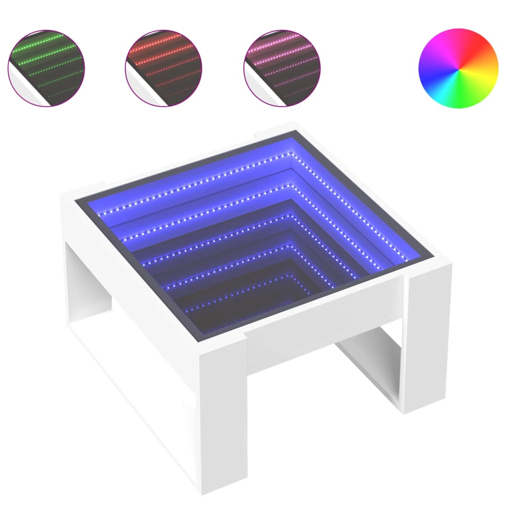 Coffee table with white infinity LED 50x53x30 cm