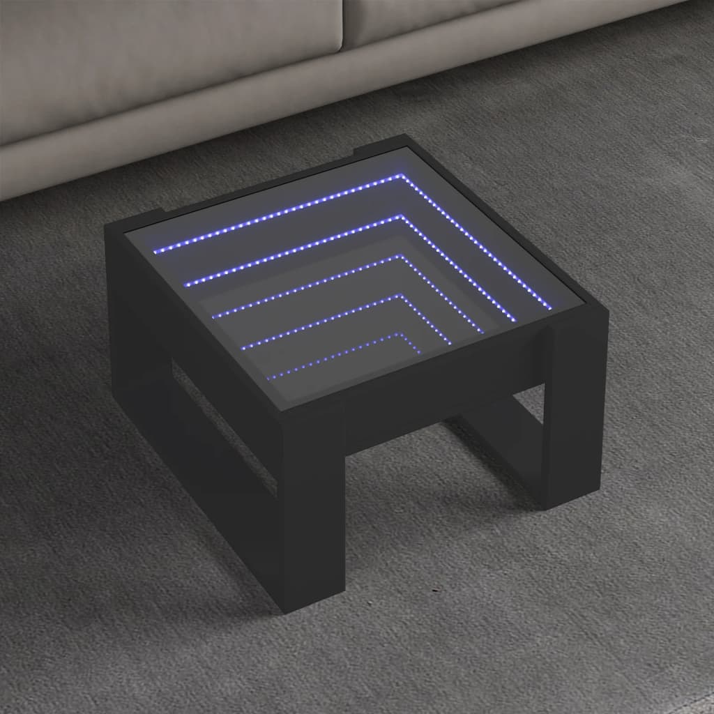 Table basse avec LED infini noir 50x53x30 cm