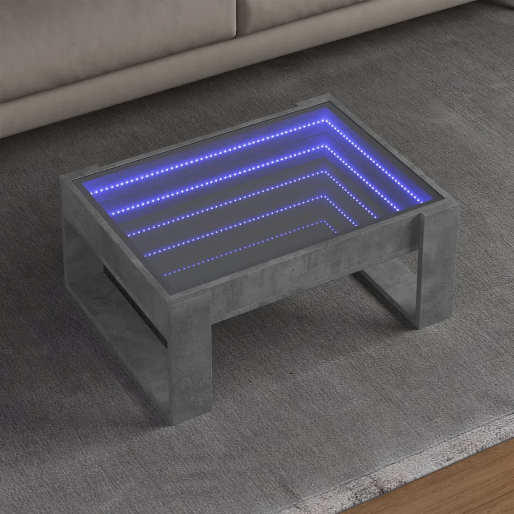 Couchtisch mit betongrauer Infinity-LED 70x53x30 cm