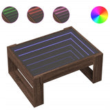 Couchtisch mit unendlicher LED, braune Eiche, 70 x 53 x 30 cm