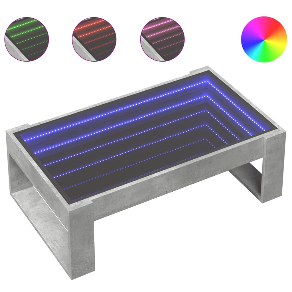 Couchtisch mit betongrauer Infinity-LED 90x53x30 cm