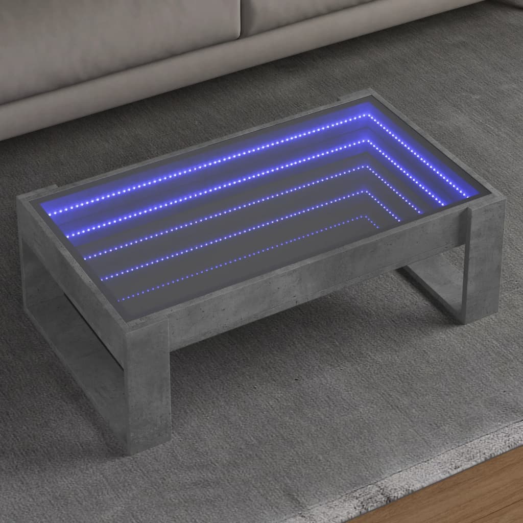 Couchtisch mit betongrauer Infinity-LED 90x53x30 cm