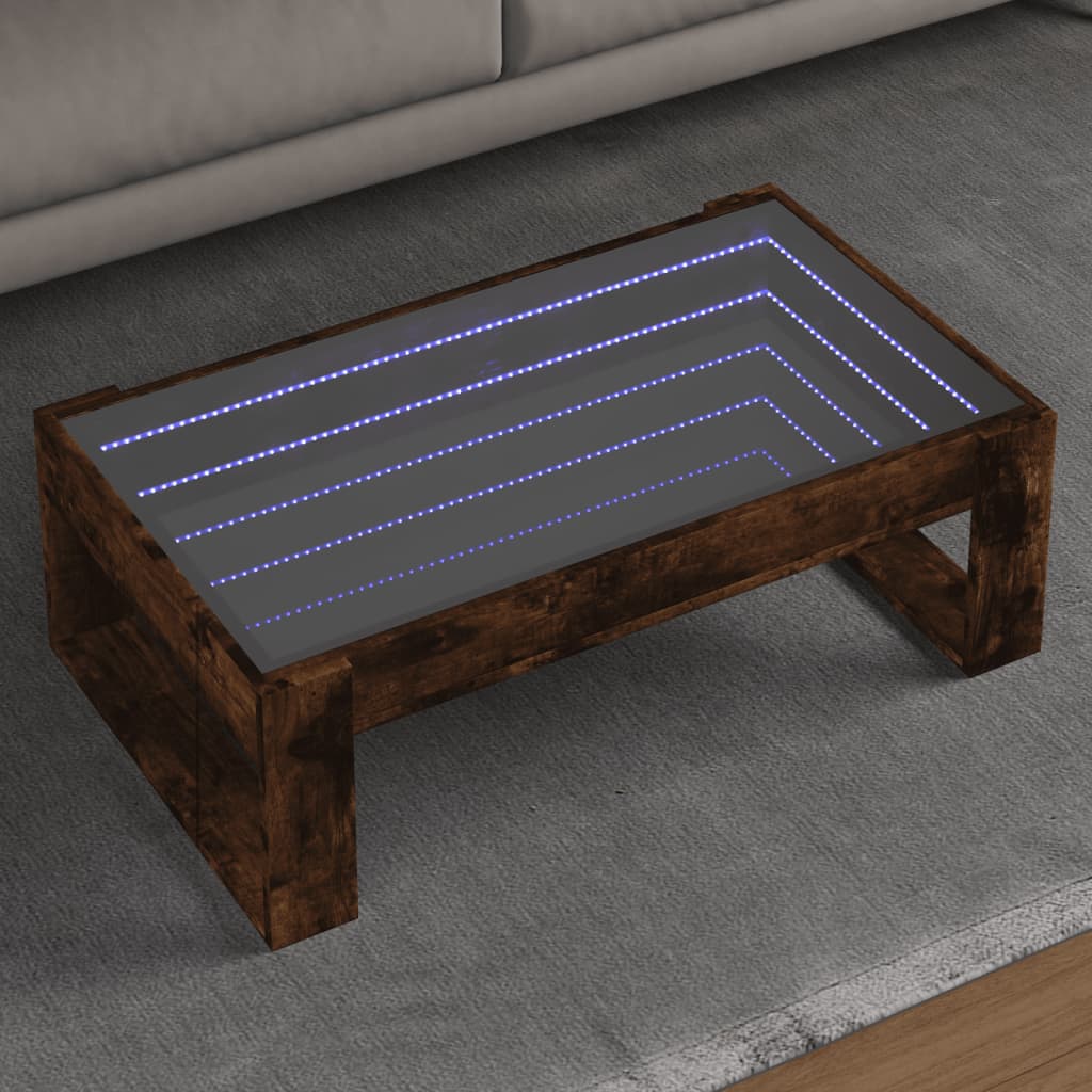 Table basse avec LED infini chêne fumé 90x53x30 cm