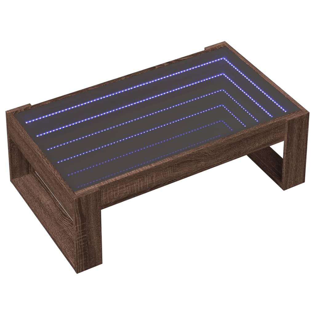 Coffee table with infinite LED oak brown 90x53x30 cm