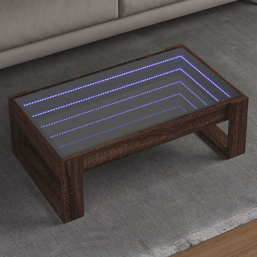 Coffee table with infinite LED oak brown 90x53x30 cm