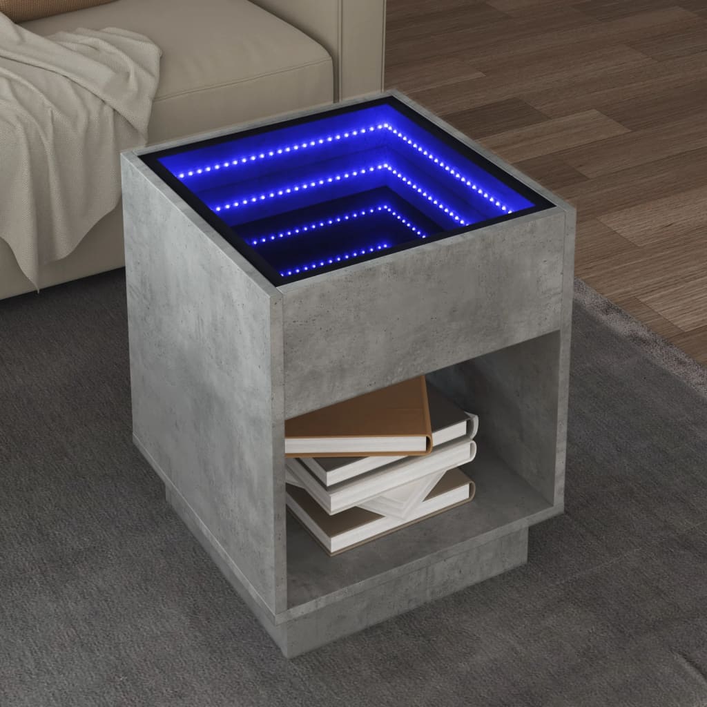 Couchtisch mit betongrauer Infinity-LED 40x40x50 cm