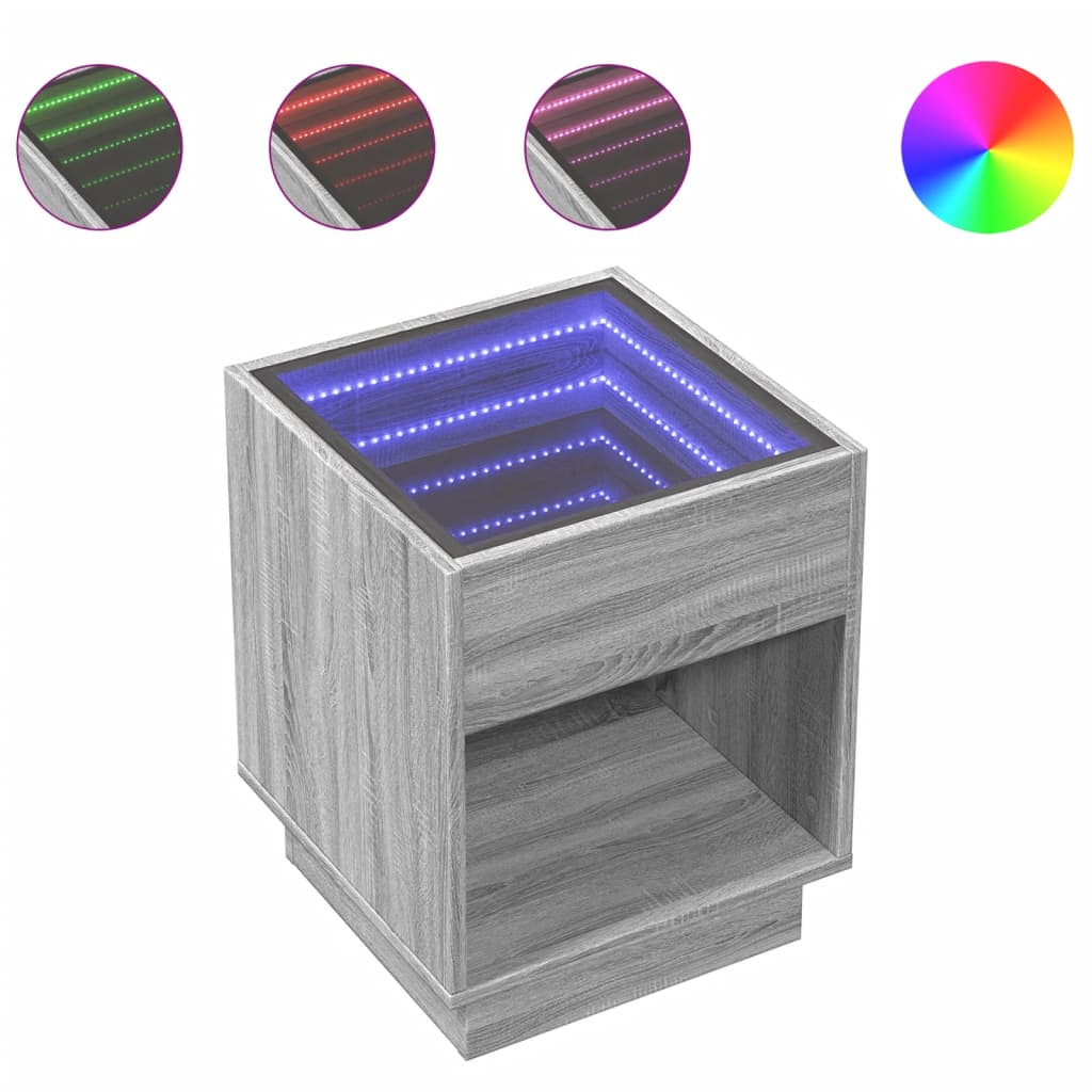 Coffee table with LED infinity sonoma gray 40x40x50 cm