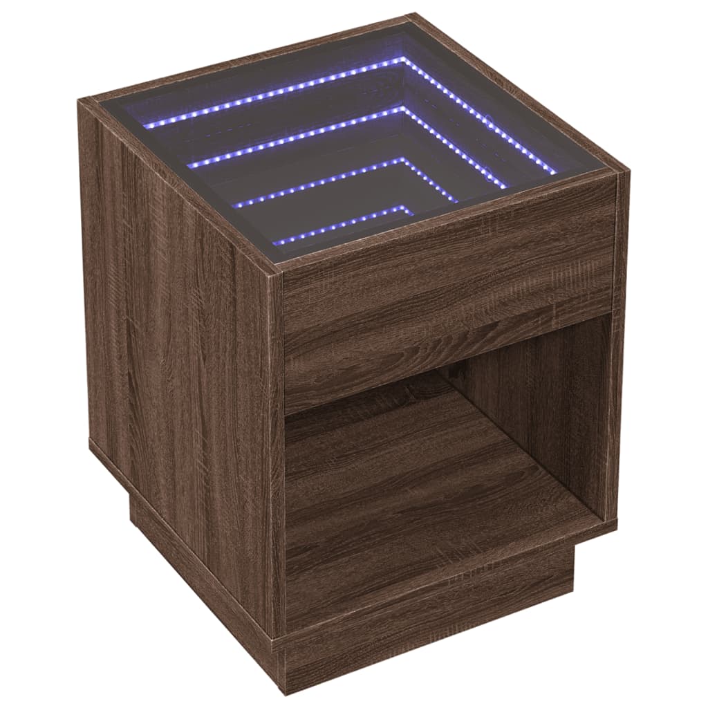 Couchtisch mit Infinity-LED, braune Eiche, 40 x 40 x 50 cm