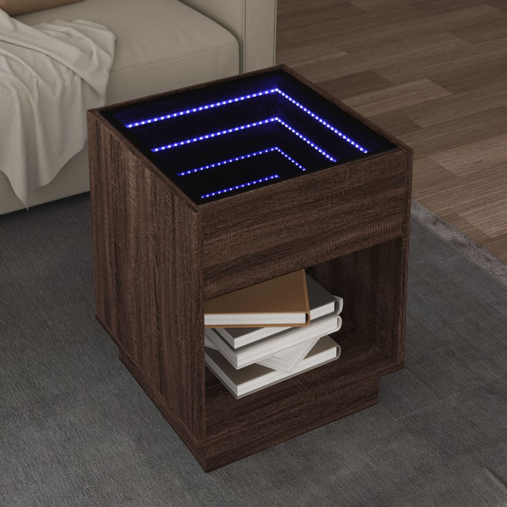 Couchtisch mit Infinity-LED, braune Eiche, 40 x 40 x 50 cm