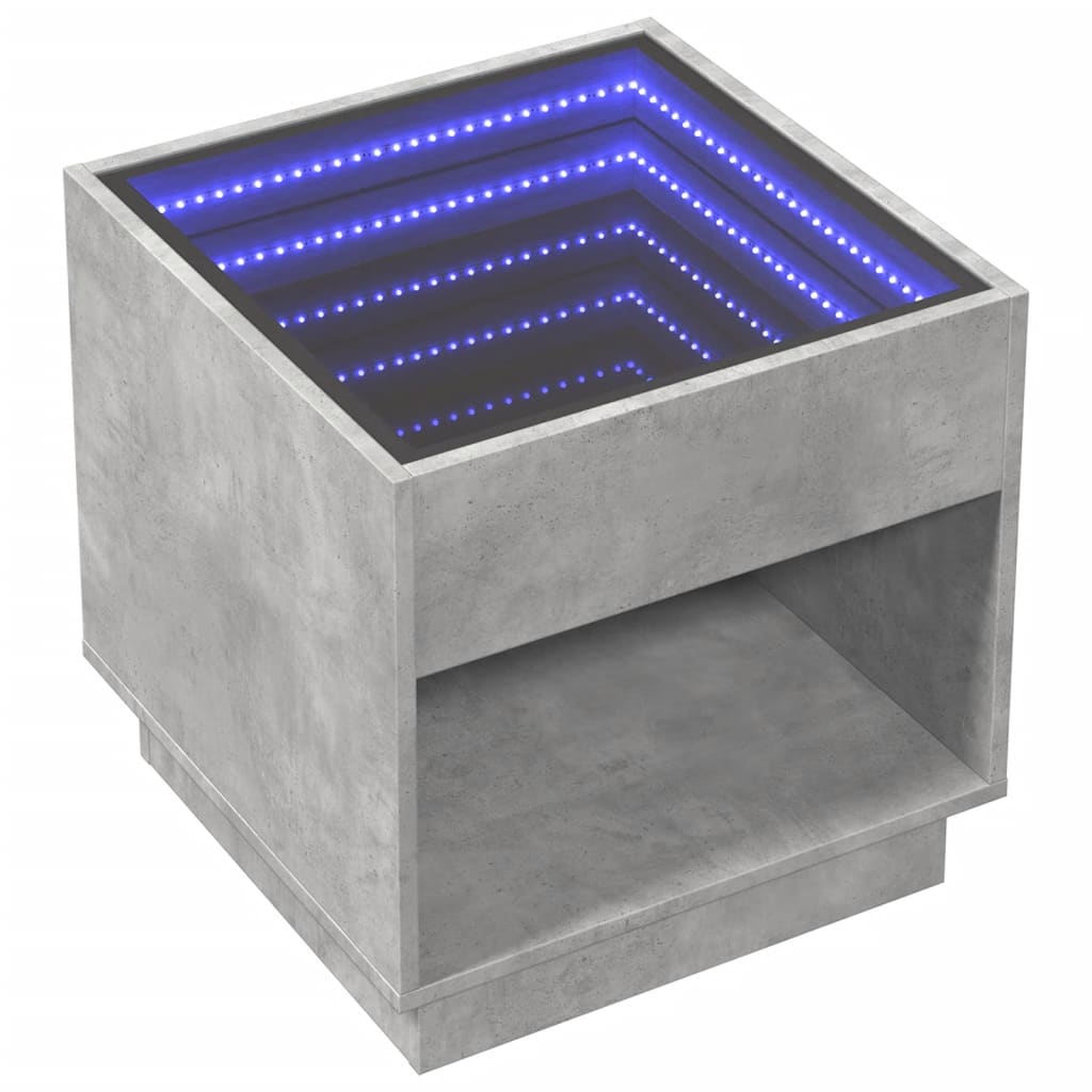 Couchtisch mit betongrauer Infinity-LED 50x50x50 cm