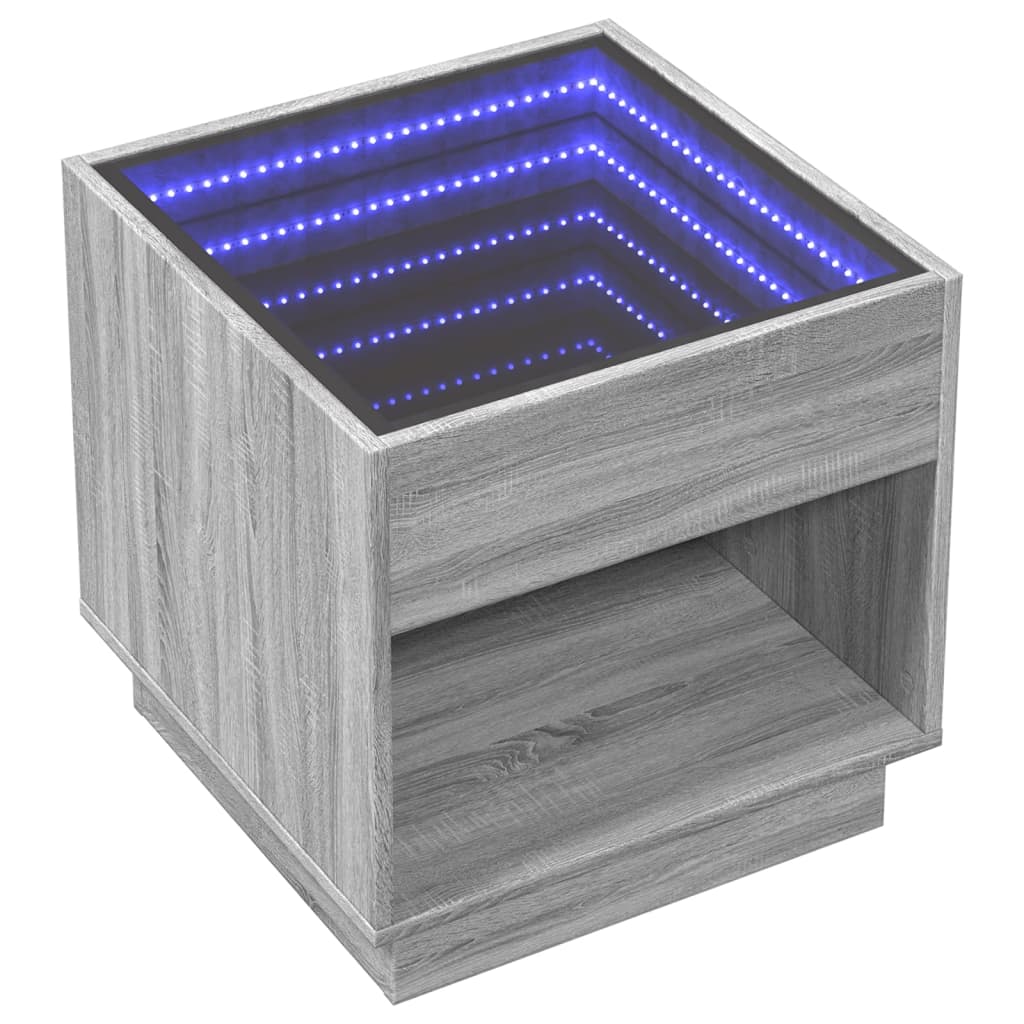 Coffee table with LED infinity sonoma gray 50x50x50 cm