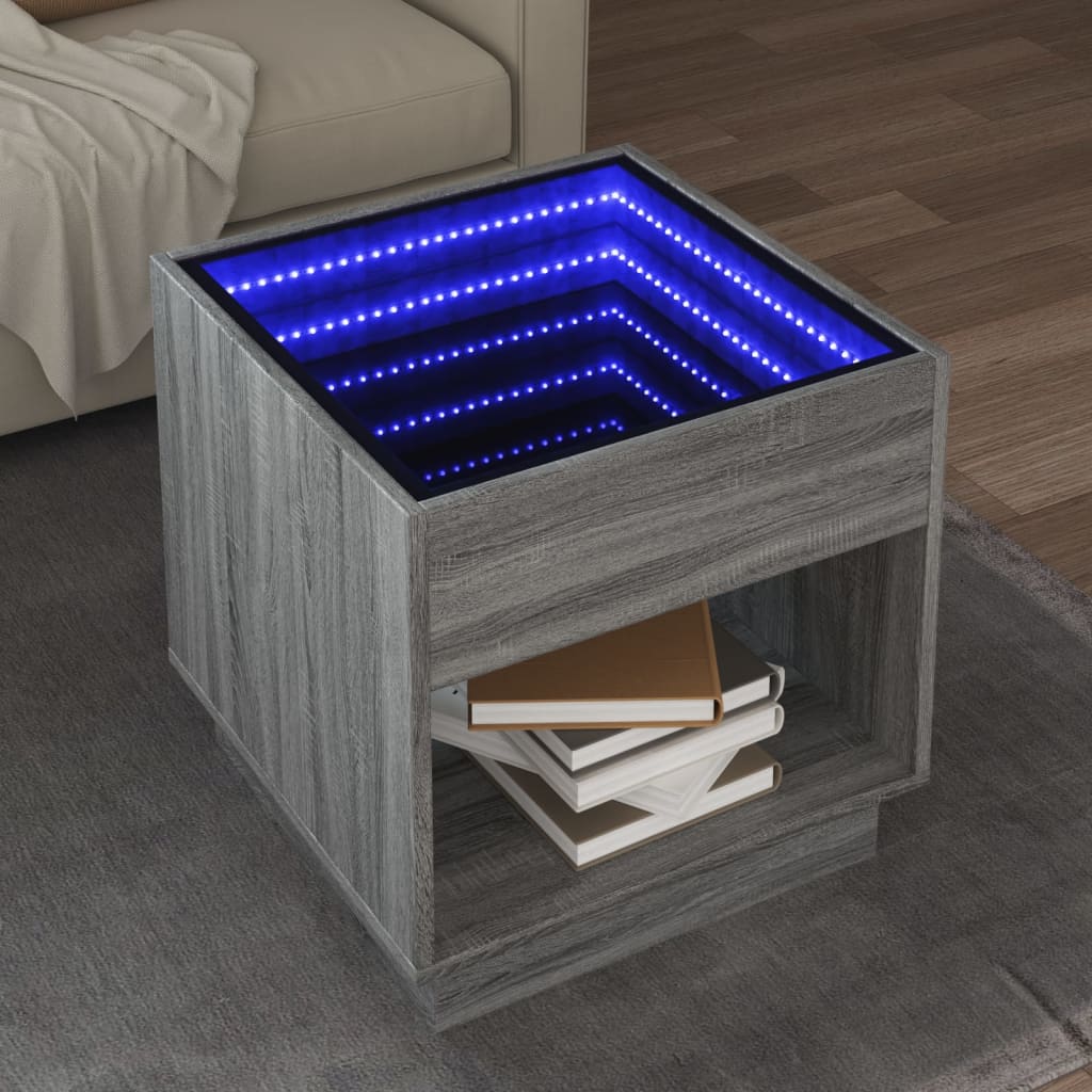 Coffee table with LED infinity sonoma gray 50x50x50 cm