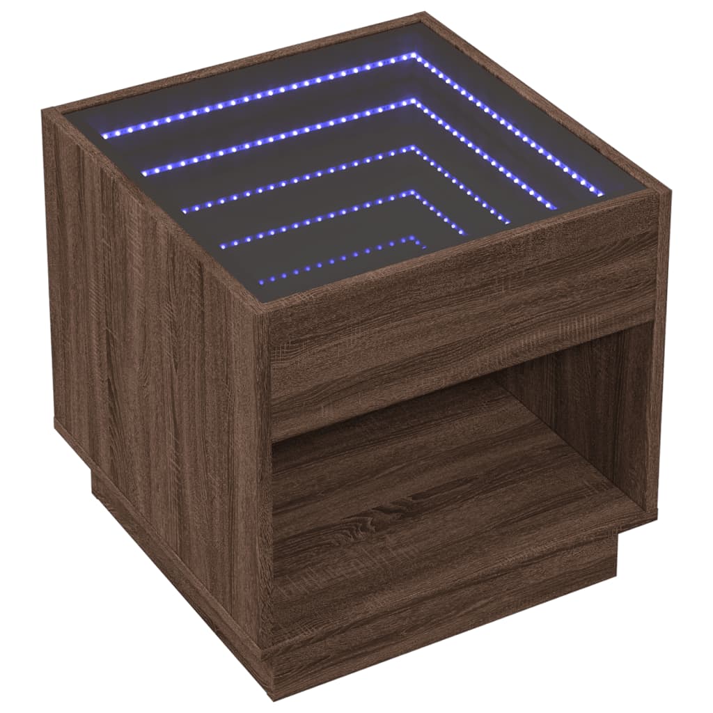 Table basse avec LED infini chêne marron 50x50x50 cm