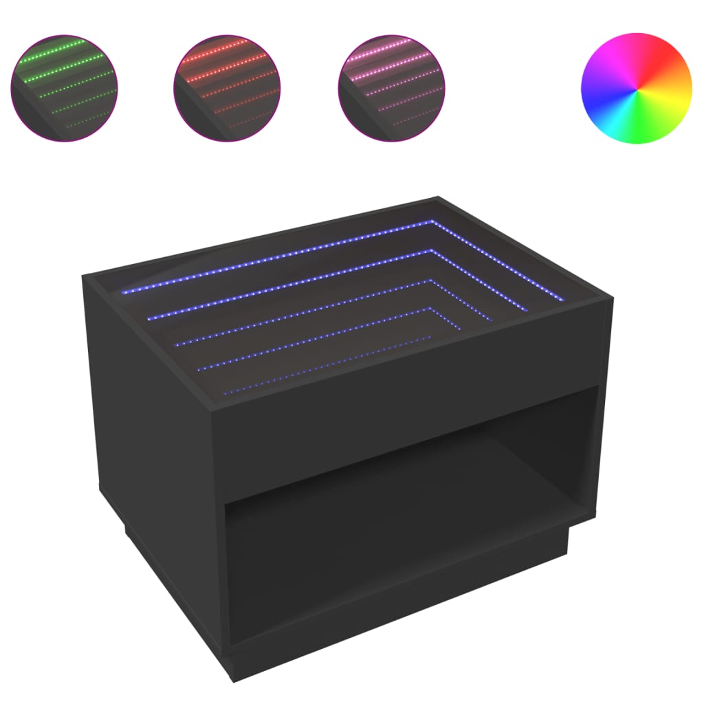 Coffee table with LED infinity black 70x50x50 cm