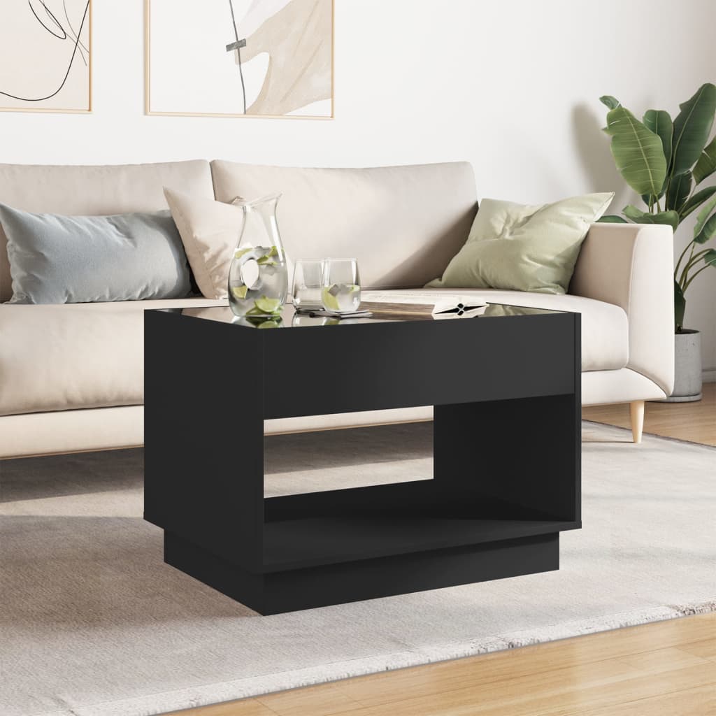 Coffee table with LED infinity black 70x50x50 cm