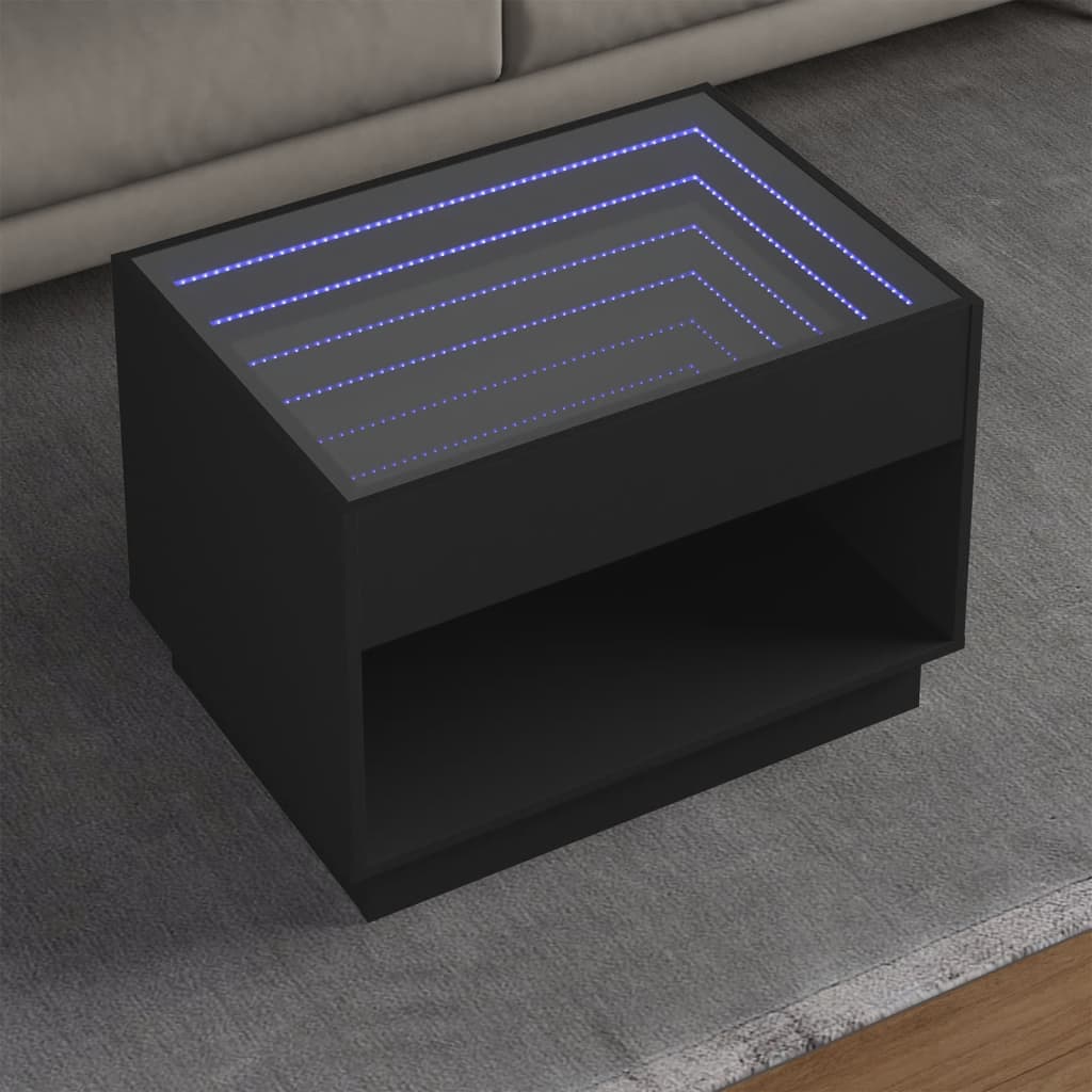 Coffee table with LED infinity black 70x50x50 cm