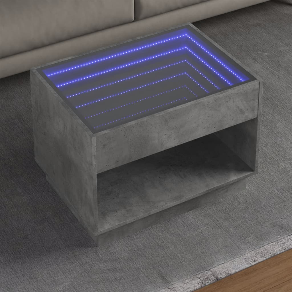 Table basse avec LED infini gris béton 70x50x50 cm