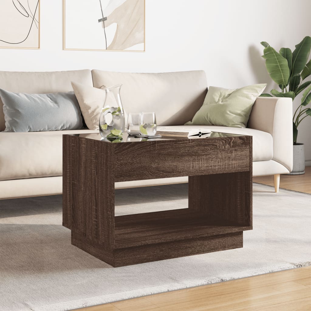 Coffee table with infinite LED oak brown 70x50x50 cm