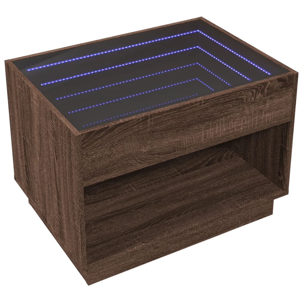 Couchtisch mit Infinity-LED, braune Eiche, 70 x 50 x 50 cm