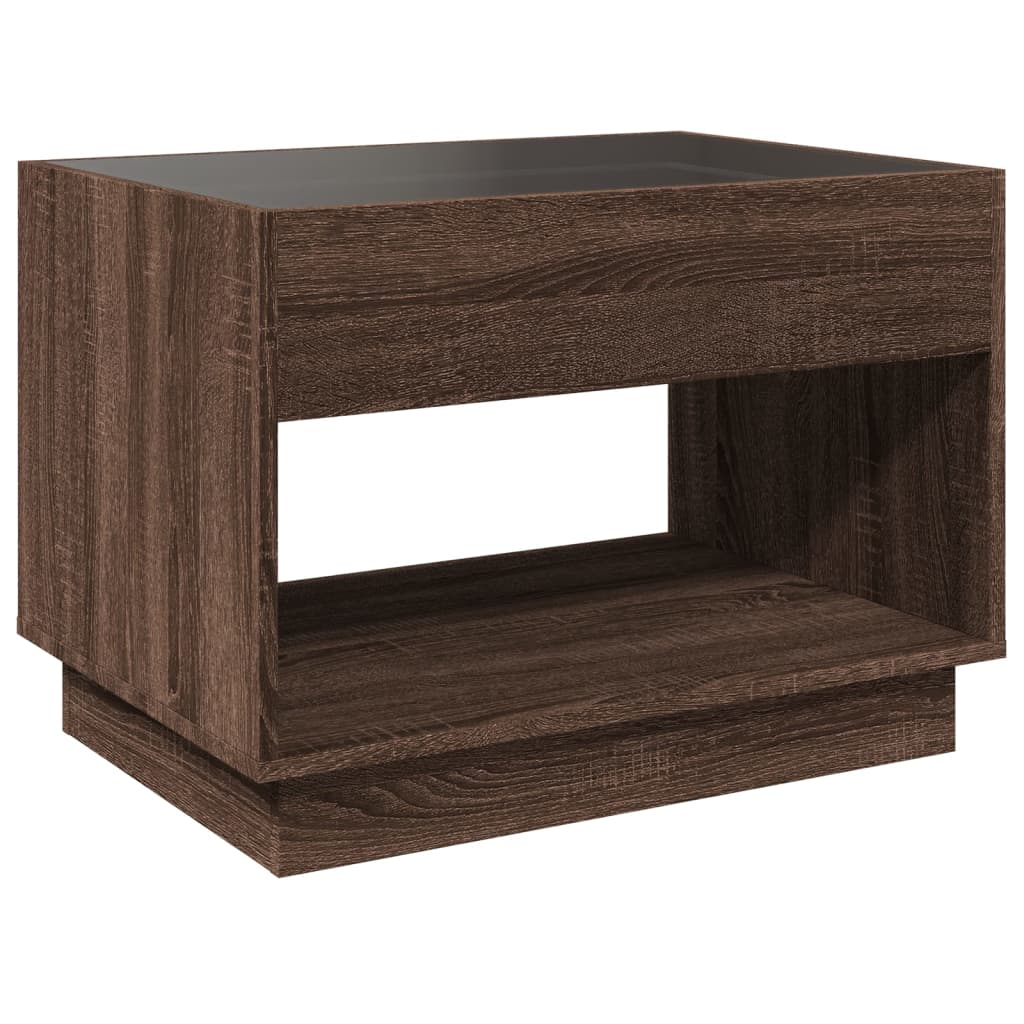 Coffee table with infinite LED oak brown 70x50x50 cm