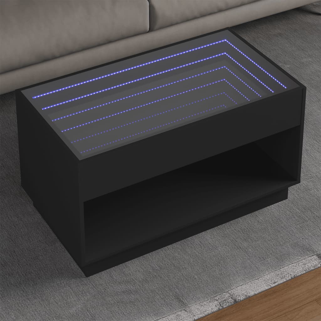 Table basse avec LED infini noir 90x50x50 cm