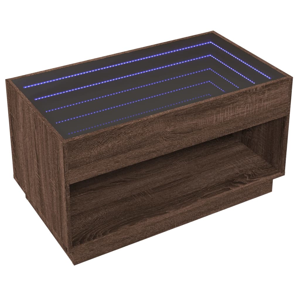 Couchtisch mit Infinity-LED, braune Eiche, 90 x 50 x 50 cm