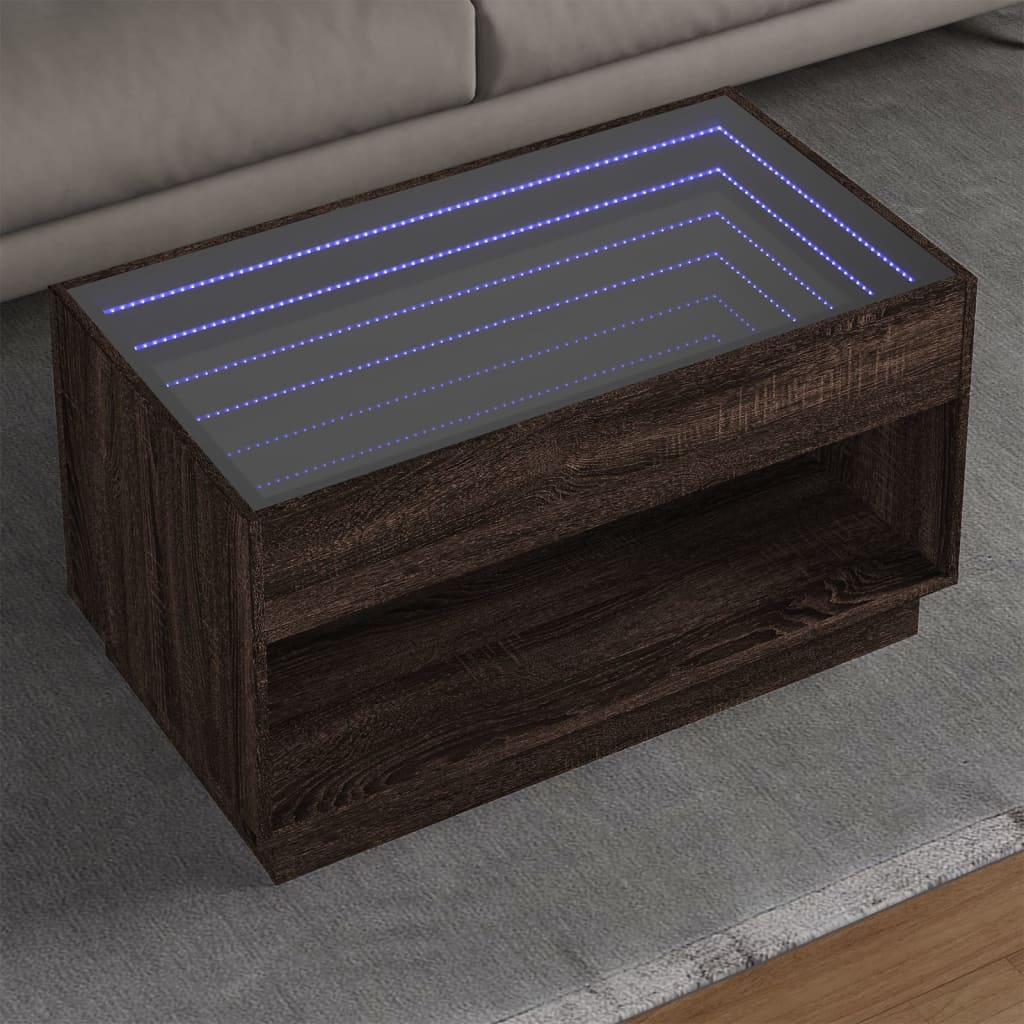 Couchtisch mit Infinity-LED, braune Eiche, 90 x 50 x 50 cm