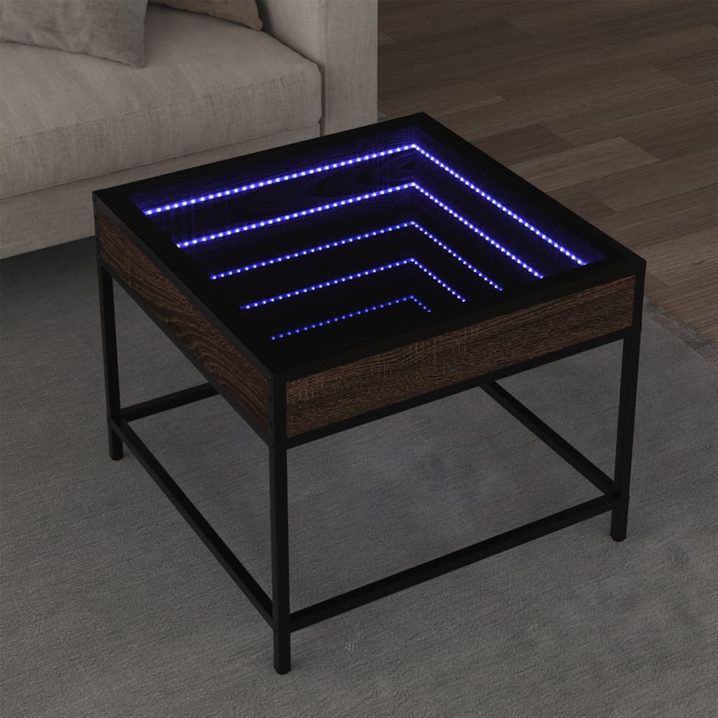 Table basse avec LED Infinity chêne marron 50x50x41 cm