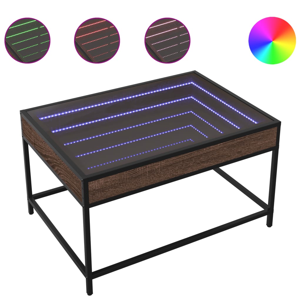 Couchtisch mit Infinity-LED, braune Eiche, 70 x 50 x 41 cm