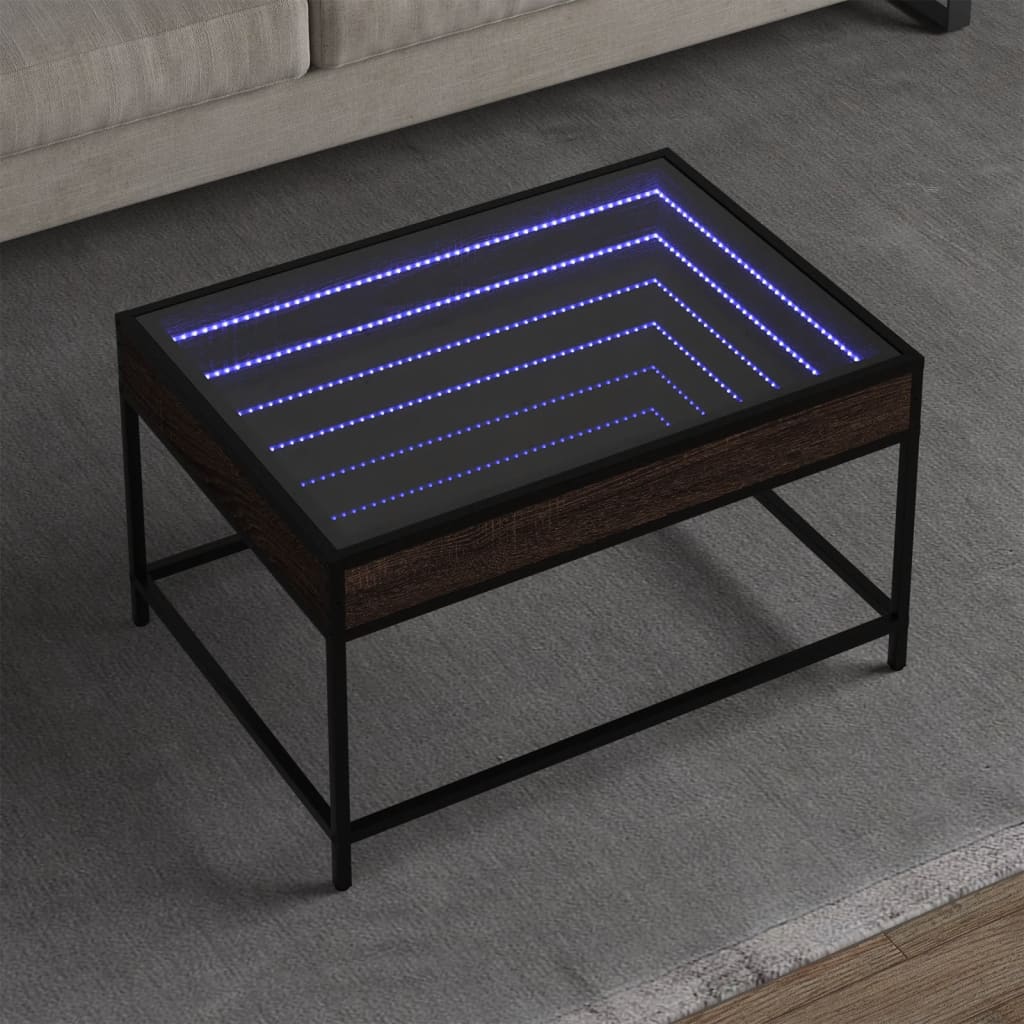 Couchtisch mit Infinity-LED, braune Eiche, 70 x 50 x 41 cm