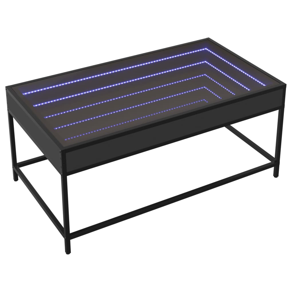 Coffee table with LED infinity black 90x50x41 cm