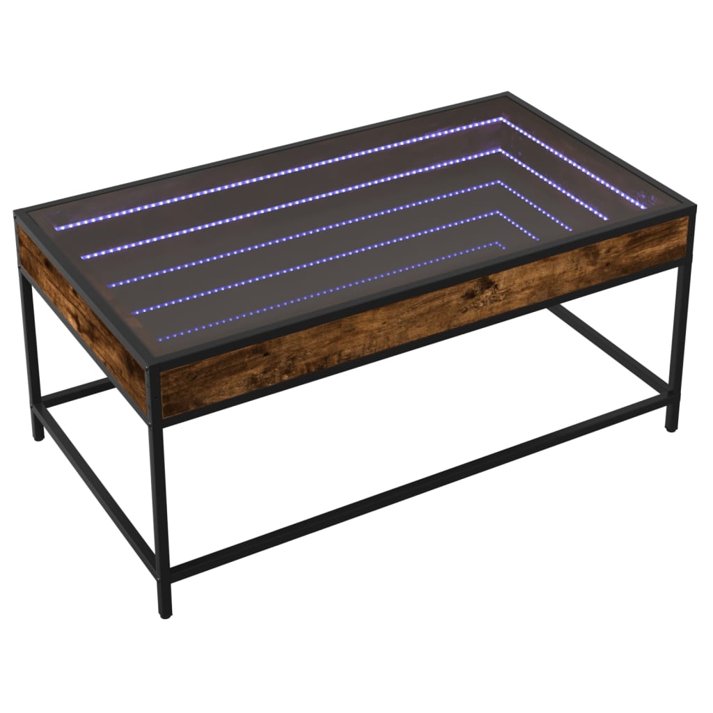 Table basse avec LED infini chêne fumé 90x50x41 cm