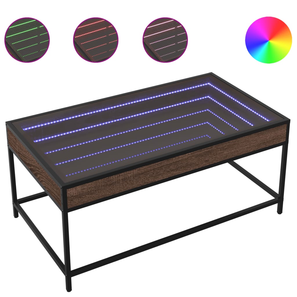 Table basse avec LED Infinity chêne marron 90x50x41 cm