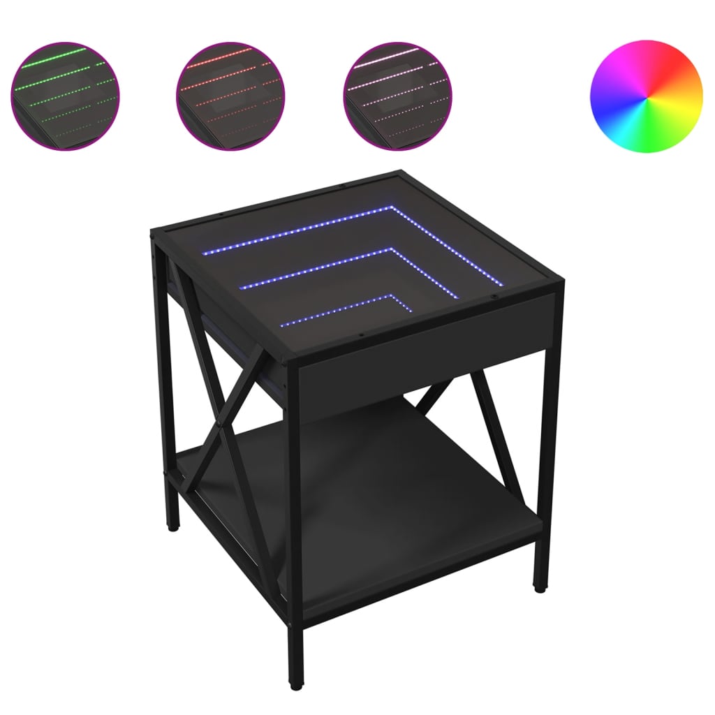 Couchtisch mit LED Infinity schwarz 40x40x49 cm