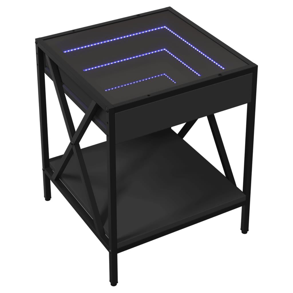 Couchtisch mit LED Infinity schwarz 40x40x49 cm