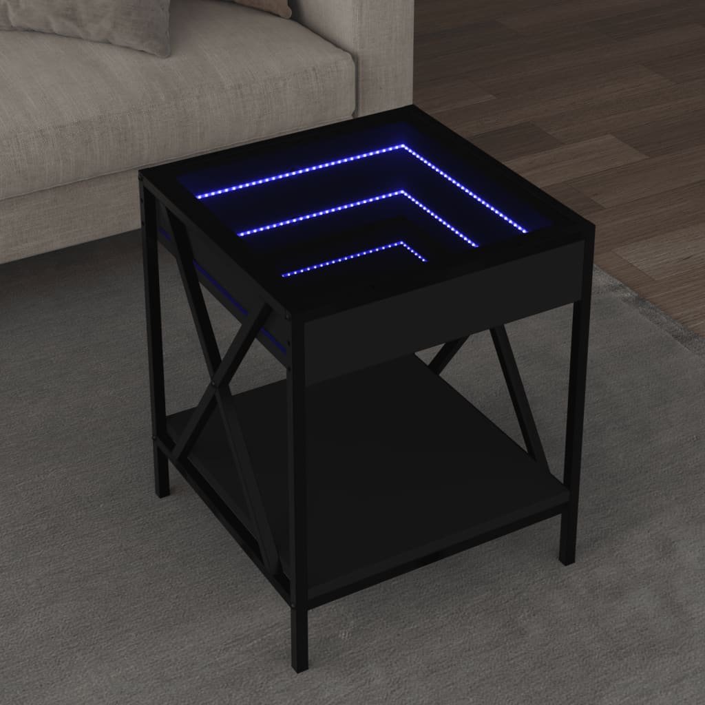 Couchtisch mit LED Infinity schwarz 40x40x49 cm