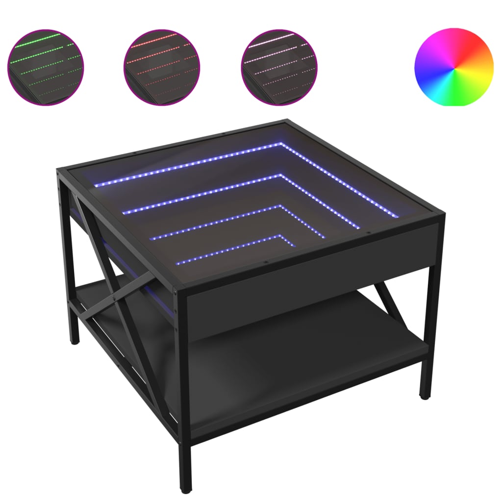 Table basse avec LED infini noir 50x50x38 cm