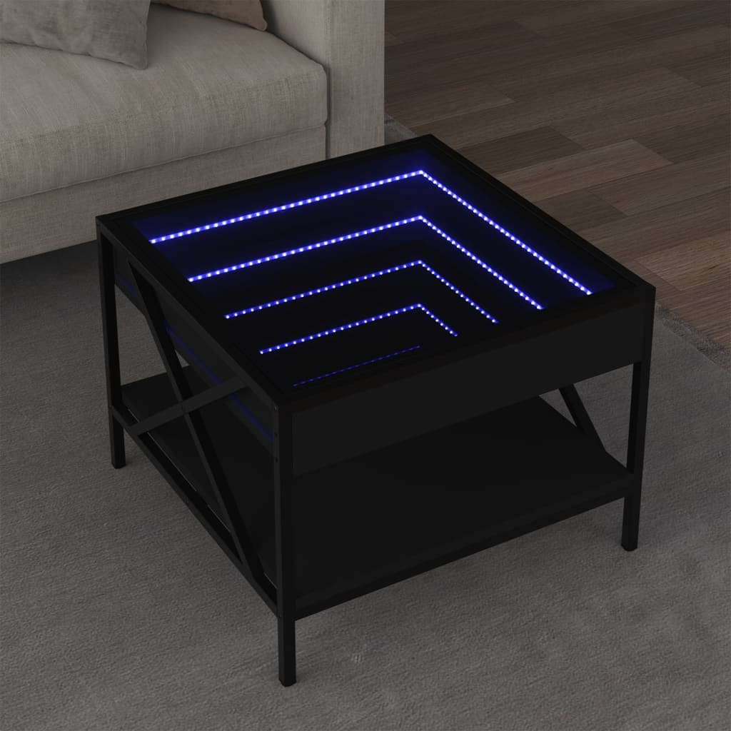 Table basse avec LED infini noir 50x50x38 cm