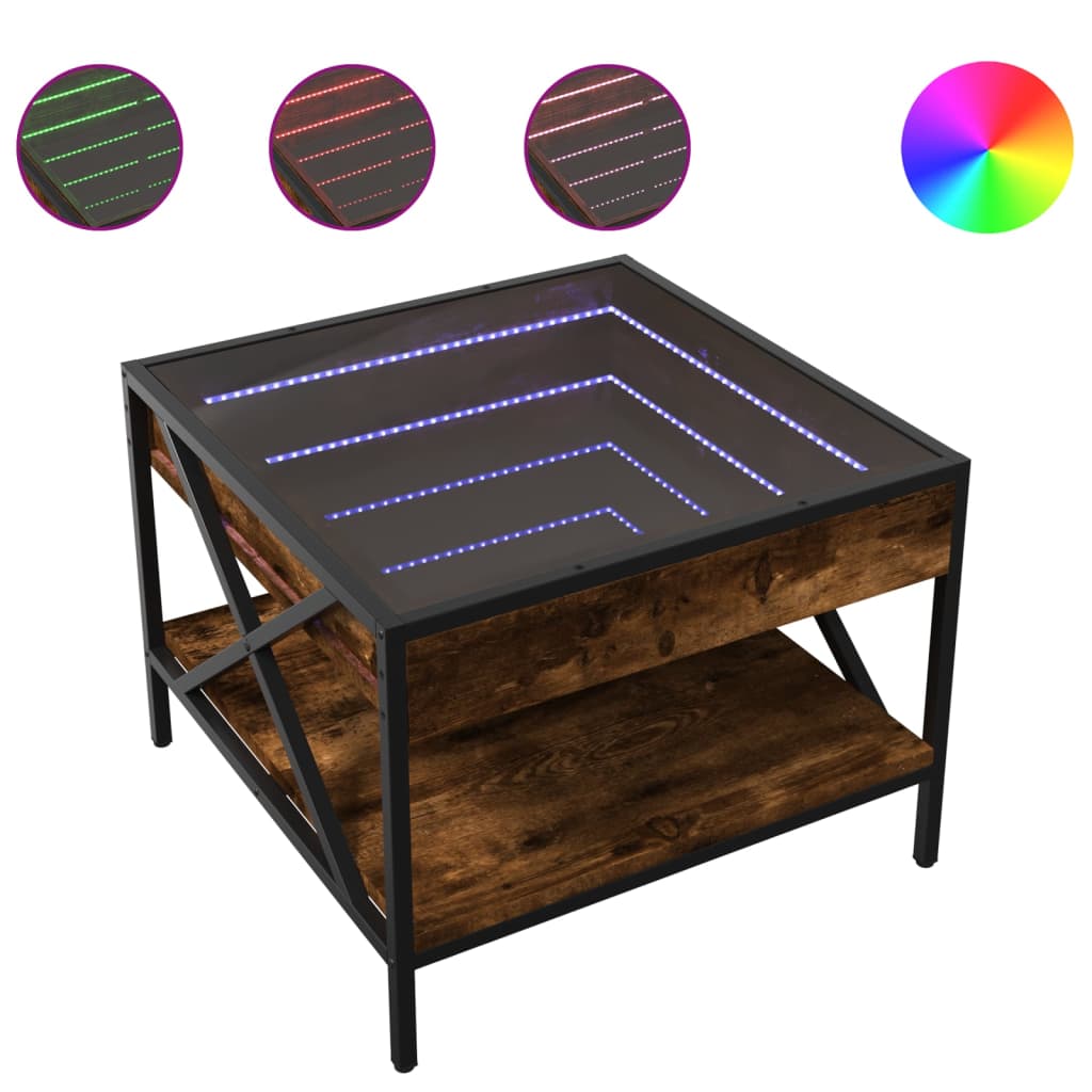 Table basse avec LED Infinity chêne fumé 50x50x38 cm