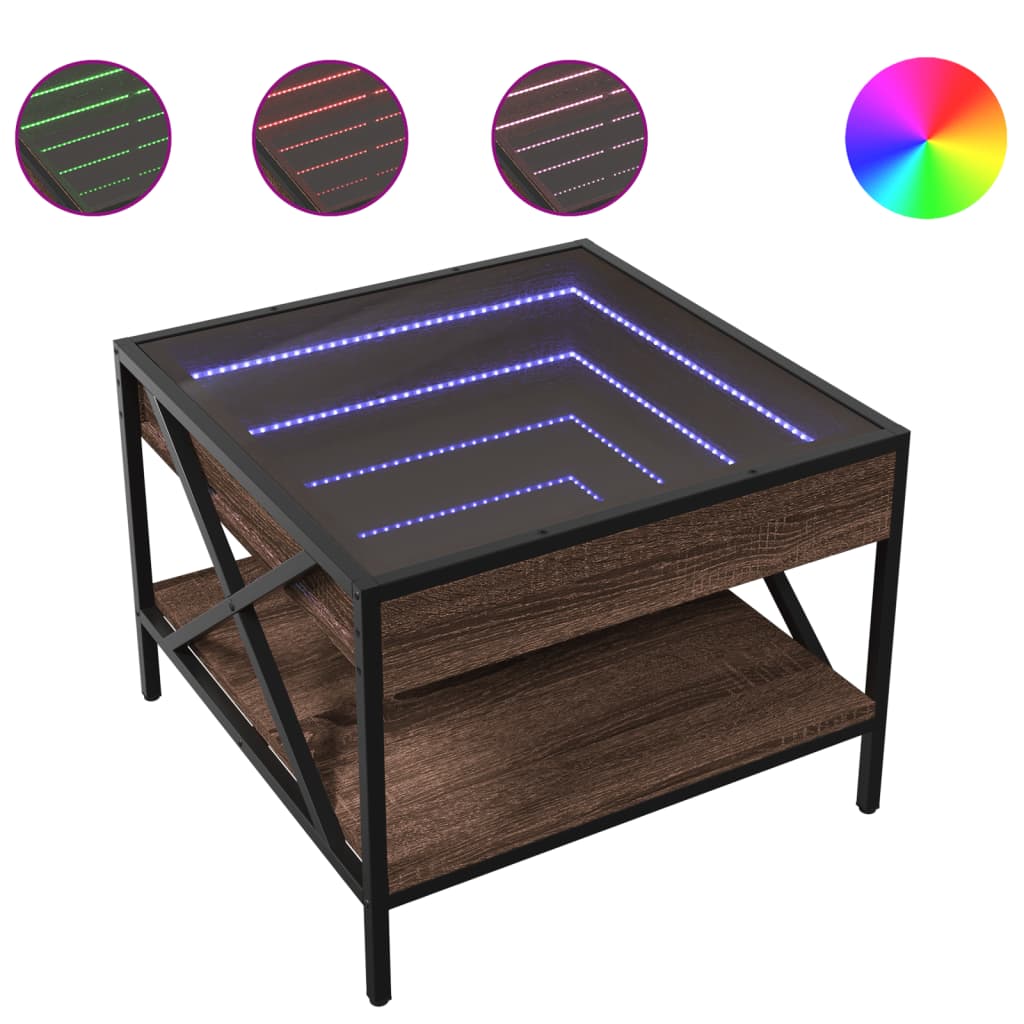 Coffee table with LED Infinity brown oak 50x50x38 cm