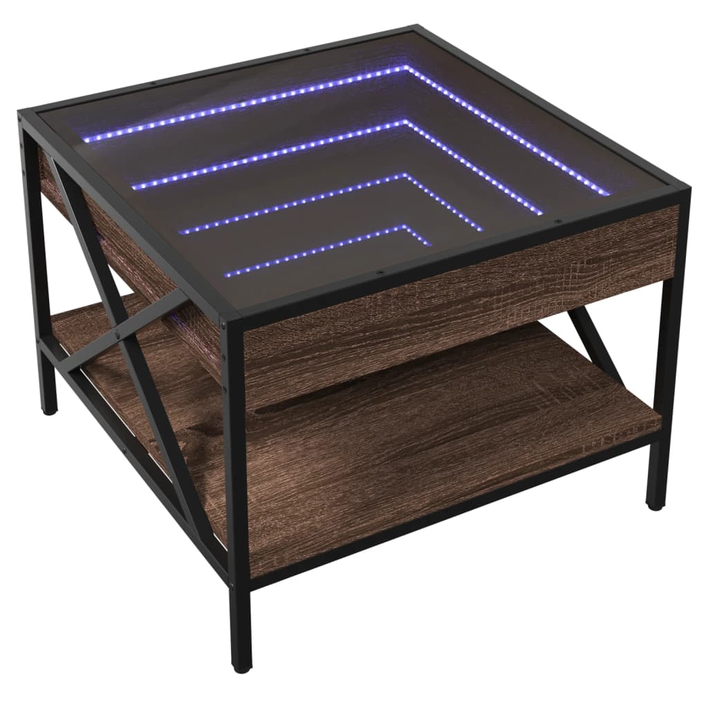 Table basse avec LED Infinity chêne marron 50x50x38 cm