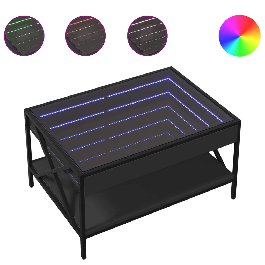 Table basse avec LED infini noir 70x50x38 cm