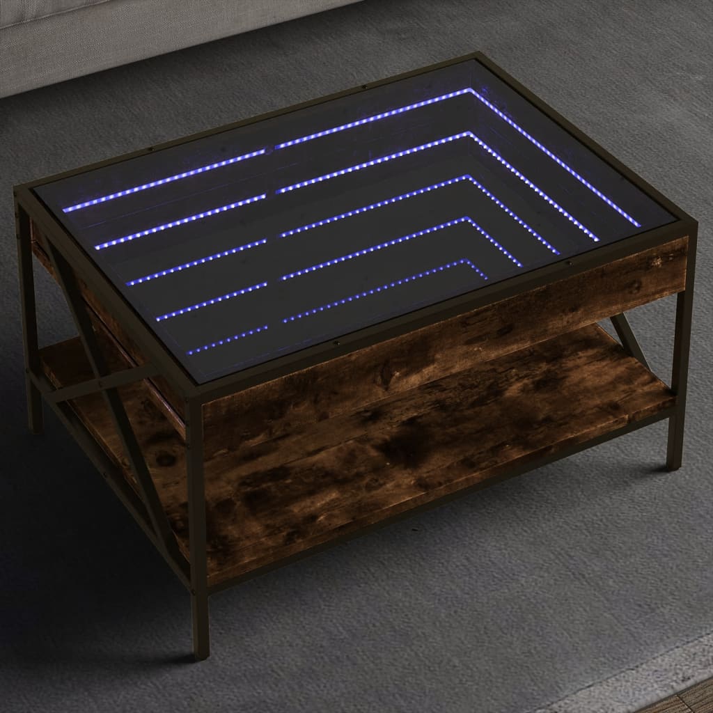 Table basse avec LED Infinity chêne fumé 70x50x38 cm